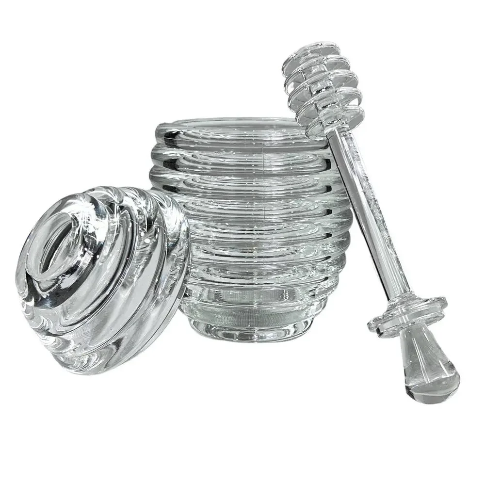 Clear Acrylic Beehive Honey Pot Jar with Dipper | Kitchen Storage Container